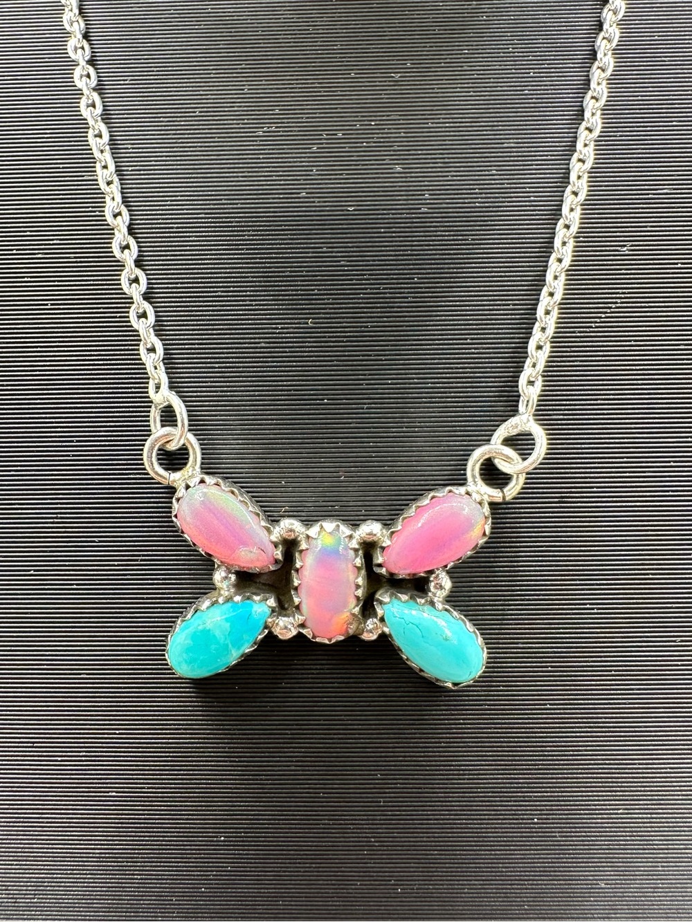 Aurora Opal & Turquoise Sterling Silver 925 Pendant Necklace